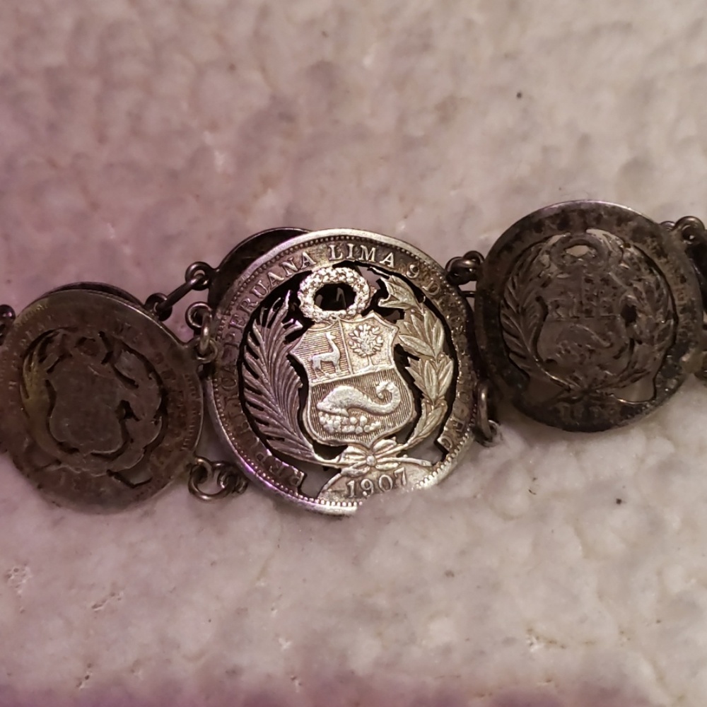 Silver Peruvian Coin Bracelet